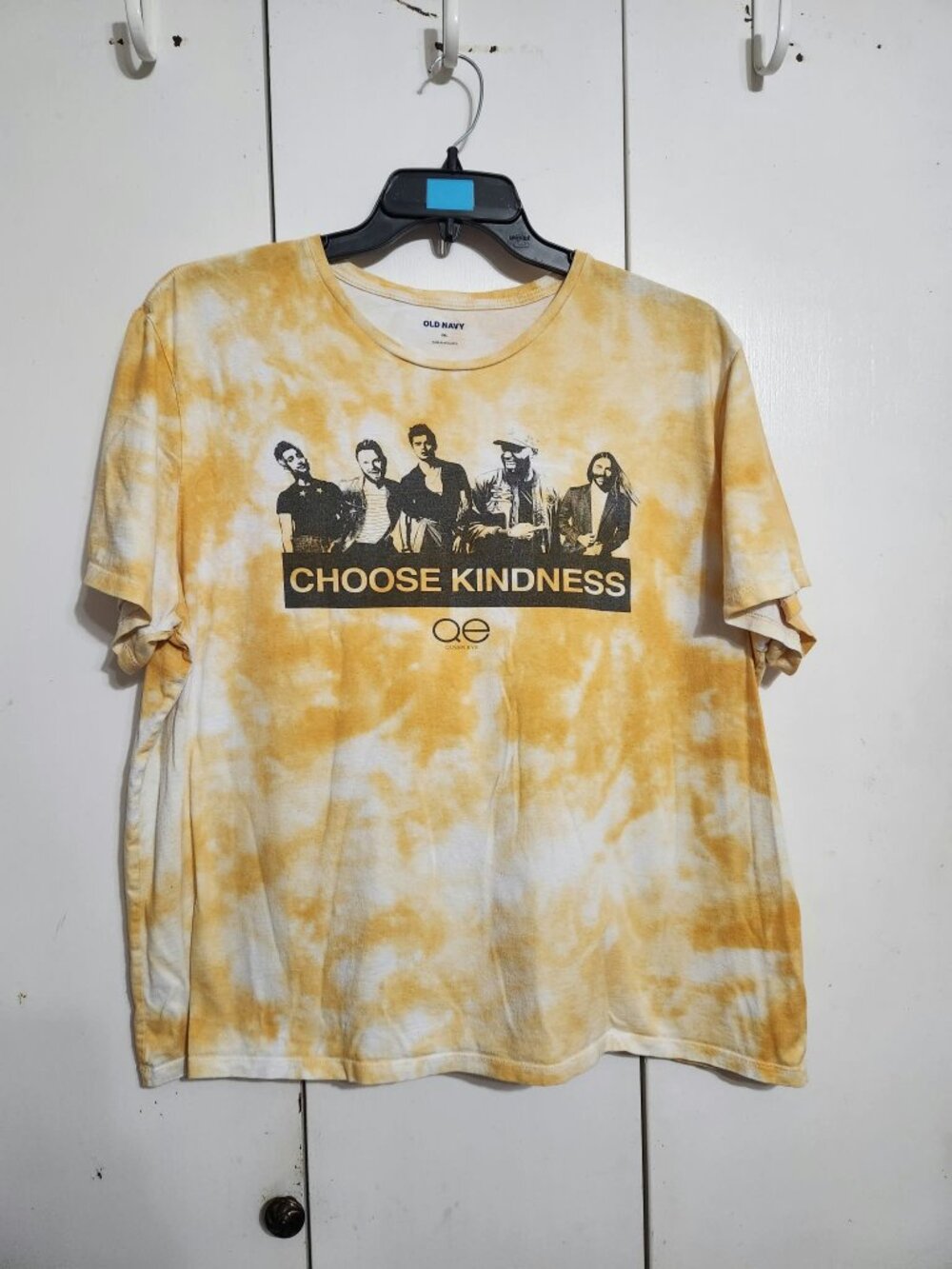 Old Navy Queer Eye Shirt Mens XXL Yellow Tie Dye Choose Kindness Graphic Tee